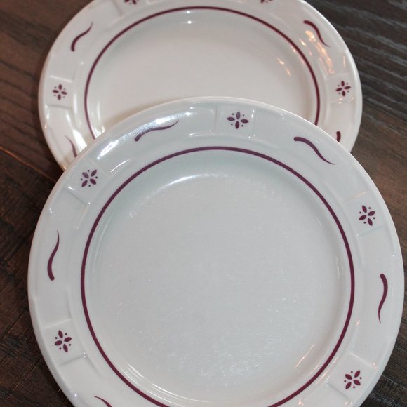 Longaberger Bread Plates Set of 2 Ivory with Red Accents Woven Traditions USA - Picture 1 of 5
